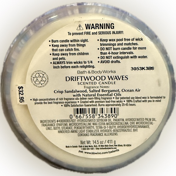 🌊BATH AND BODY WORKS🌊Driftwood Waves 3-Wick Candle/NWT - Picture 6 of 6